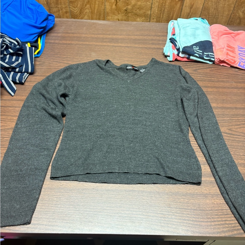 Gray V-Neck Women's Top